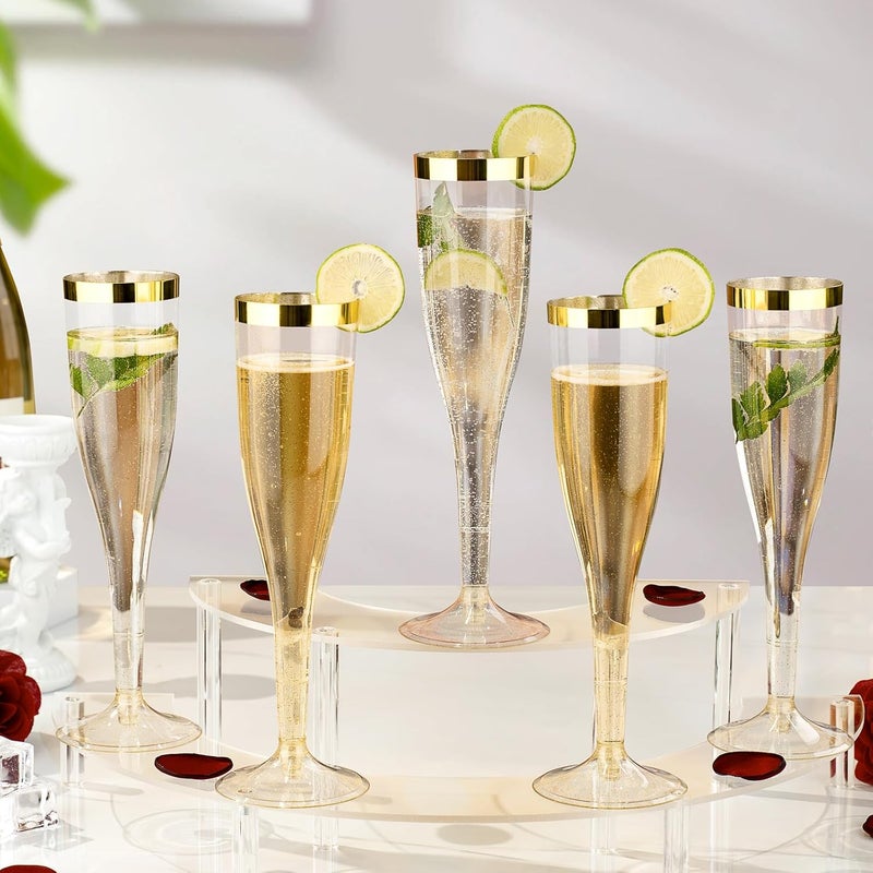 Goodluck 48 Pack 6.5 oz Plastic Gold Glitter Champagne Flutes with Gold Rim, Disposable Champagne Toasting Glasses for Wedding, Engagement, Party, Mimosa Bar - Image 4